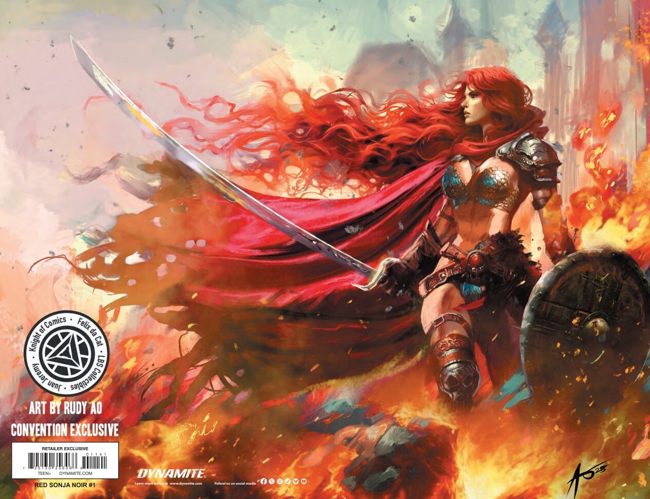 RED SONJA NOIR #1 - RUDY AO VIRGIN VARIANT WRAPAROUND COVER A HEROESCON KNIGHT OF COMICS EXCLUSIVE